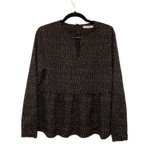 FRNCH long sleeve black and white polka dot blouse, Sz S